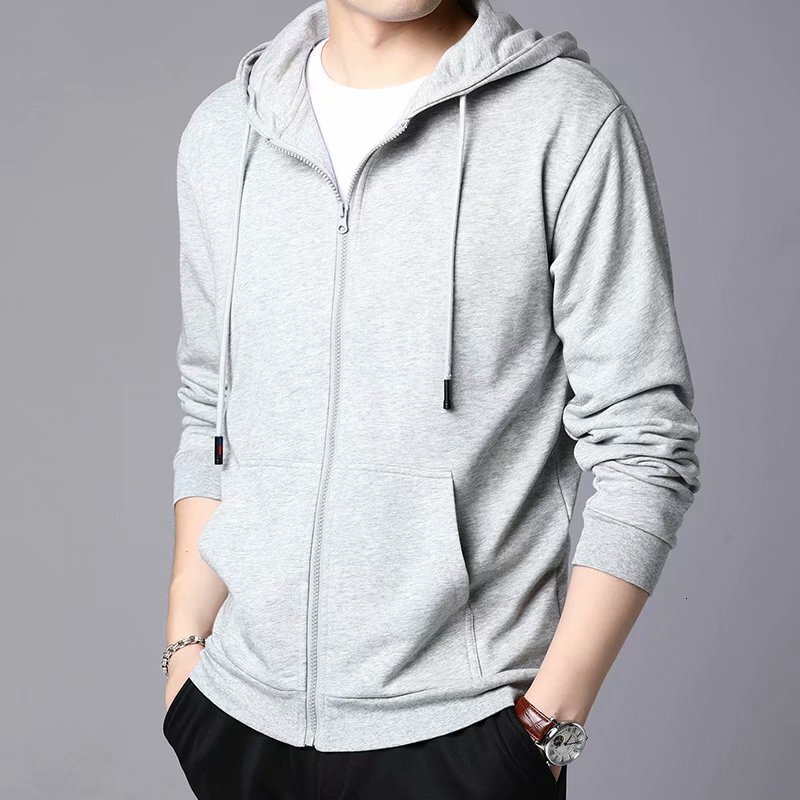 Solid color cardigan hoodie for hooded spring autumn fashion trend loose and versatile men's youth zippered jacket