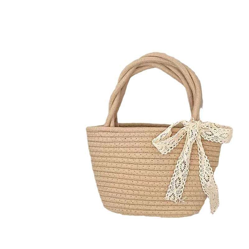 Beach Bag New Cotton Thread Woven Countryside Style Hand Held Tote Women S Fashionable Versatile Vacation Beach Bag Storage Bag KQ
