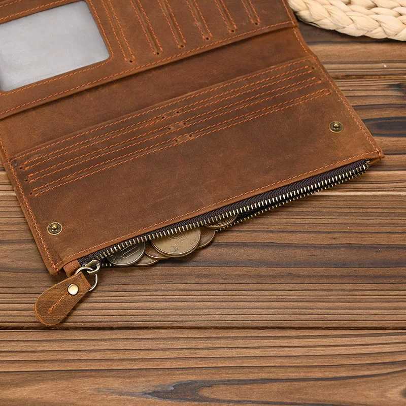 Luufan Mens Genuine Leather Wallet Single Zipper Long Wallet Ultra Thin Wallet Coin Cash Clip Mens Clutch Wallet Z250509