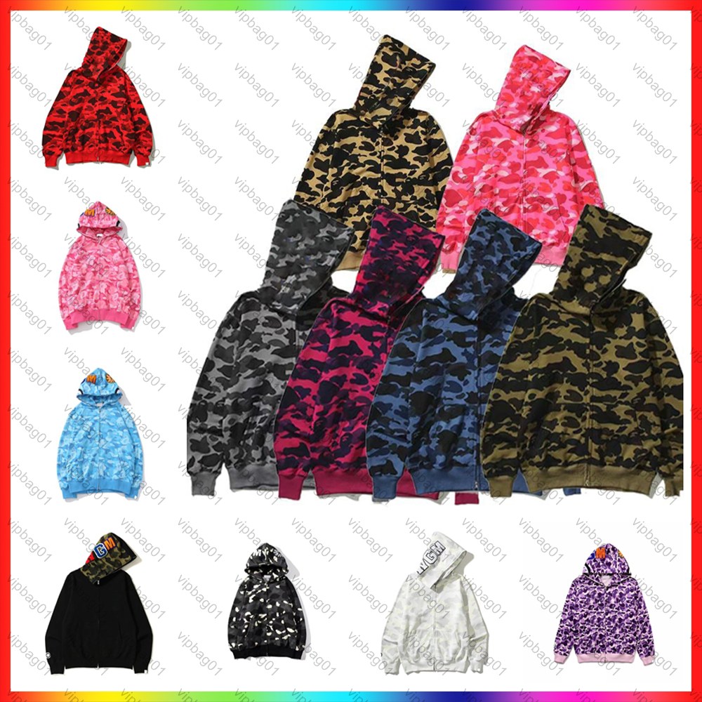 5A Designer hoodie men's shark print hoody long sleeved bapetshirts zipper pullover printed sweatshirt bapehoody casual streetwear bapeshorts fashion tee shorts