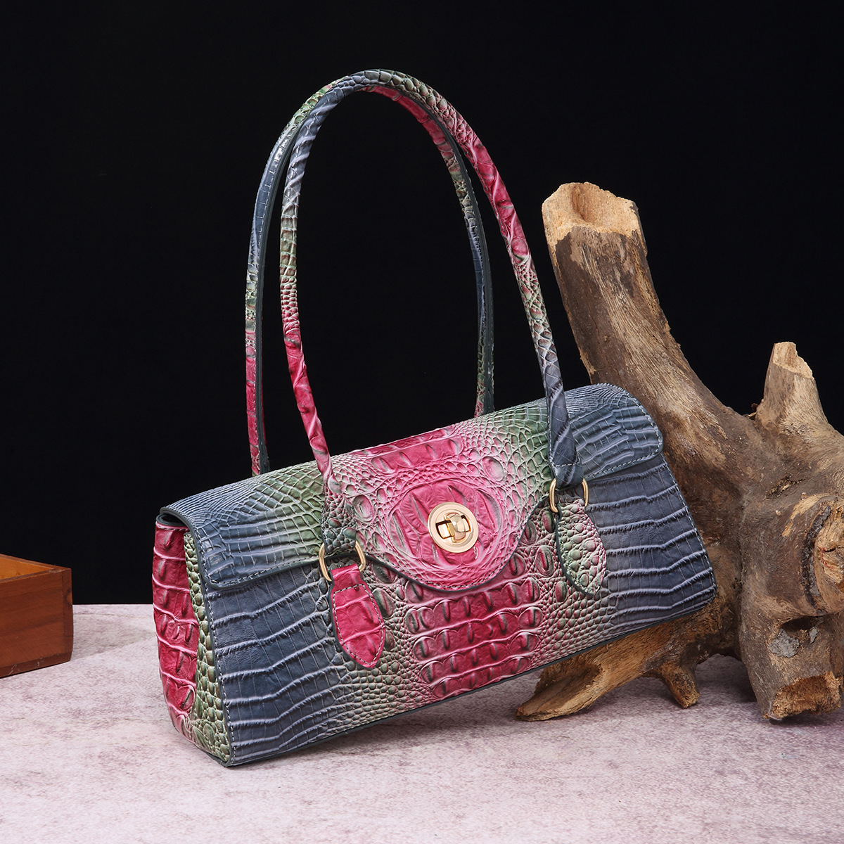 Hot Vintage Crocodile-Embossed Top Handle Bag - European Designer Underarm Shoulder Purse, Brahmin-Inspired Crossbody Bag Free shipping