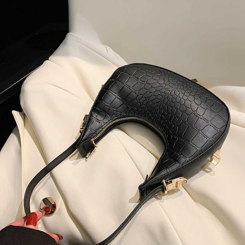 Half moon bag retro PU leather small handbag brand womens shoulder bag retro black womens armrest wallet s handbag Z250509