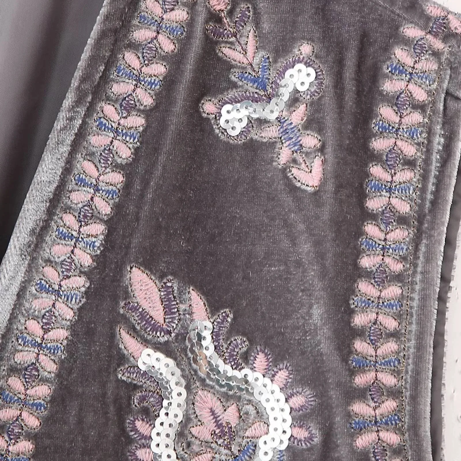 Ladies casual crop waist coat top French ethnic shorts Vneck beaded sleeveless embroidered velvet vest 250430Z