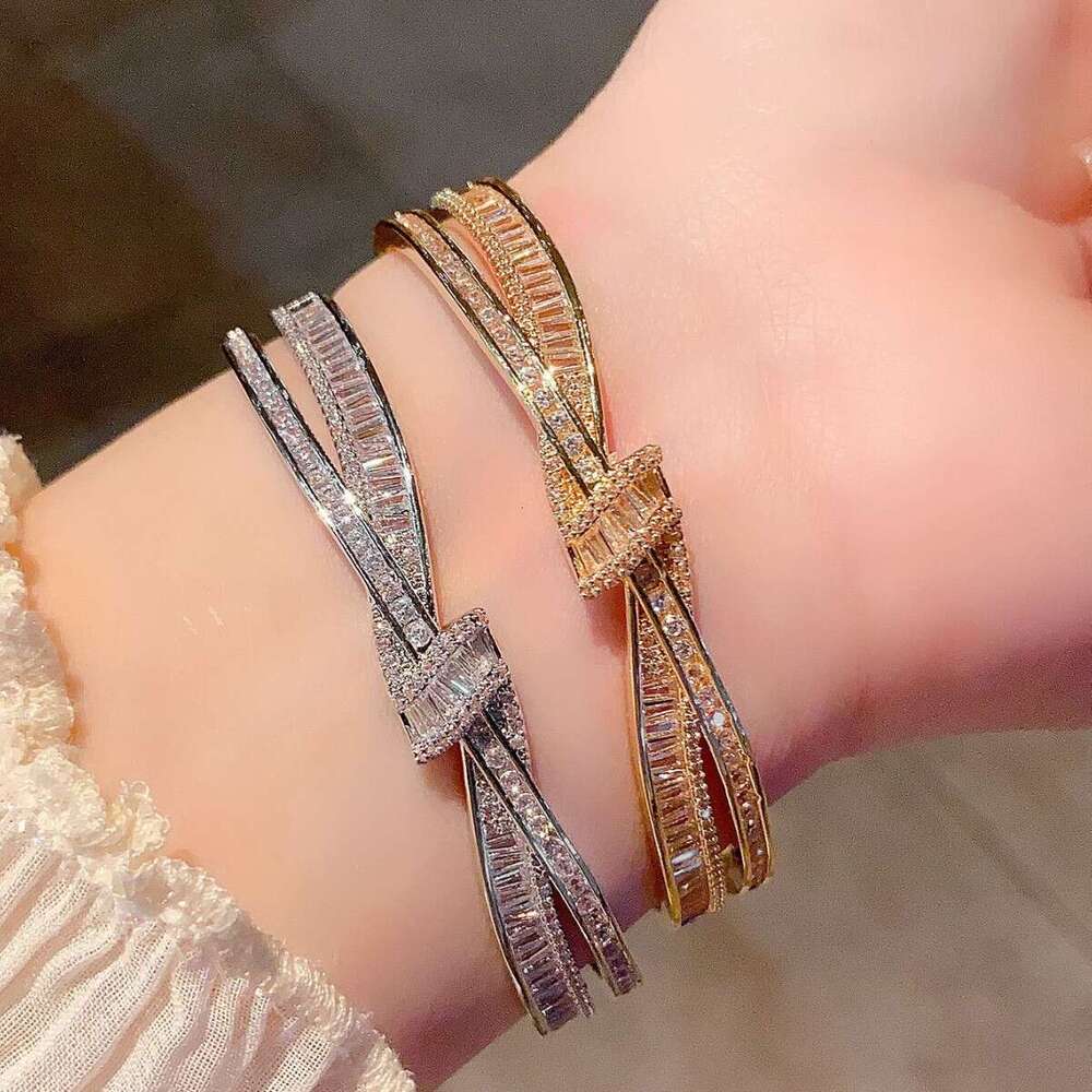 2025 Hot designer bracelet Copper zircon cross border binding ribbon bow bracelet, light inlaid sparkling dia versatile high-end bracelet with gift bo