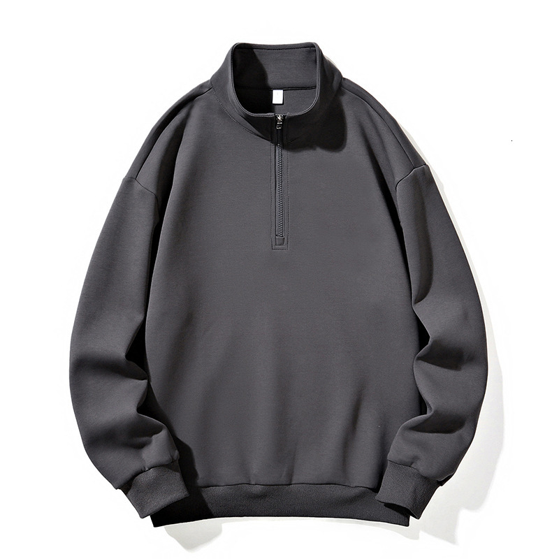 American style half zipper design jacket 2023 Spring and Autumn standing collar pullover hoodie loose men's clothing
