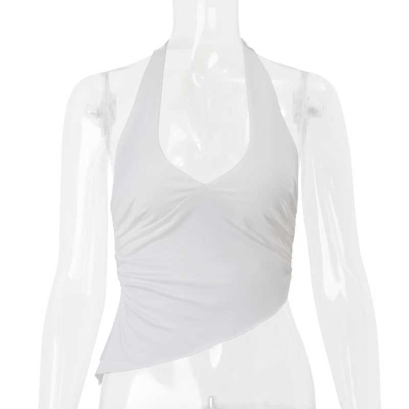 Backless V-neck casual camisole sexy solid irregular vest Y2K spring summer daily cute streetwear vestXJ250508