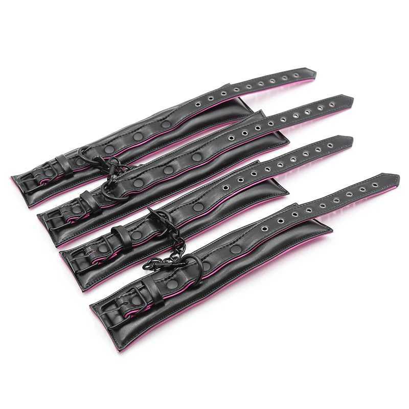 Sex Couple Leather Bdsm Bondage Set 3pcs Restraints Collars Ankle Cuff Handcuffs For Sex Bondage Set Sex Toys For Women Adults W250509