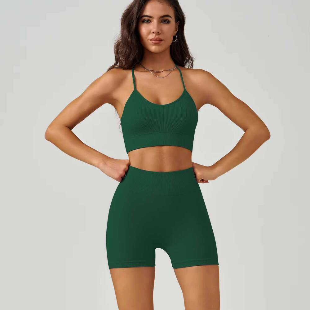 DHessentials Logo Fitness Clothing 2-pcs Women's Sports Seamless Yoga Bra Shorts Gym Set
