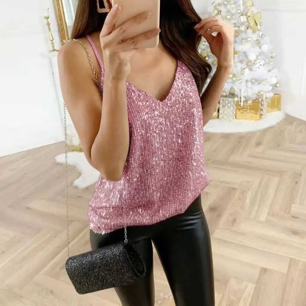 Sexy Wrap Deep V Neck Cut Out Loose Shiny Halter Crop Tops Women Tank Top Camisole Female Sleeveless Cropped VestXJ250508