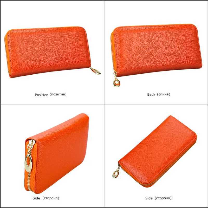Purple womens genuine leather wallet phone wallet yellow orange zipper womens wallet long clutch wallet red card holder Z250509