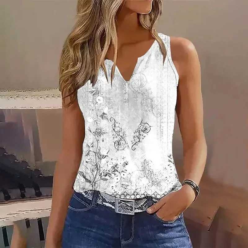 2024 New Casual Small Vest T-shirt Suspenders Woman Clothes Fashion V-neck Painted Grace Top Ladies Tank Top Camisole for SummerXJ250508