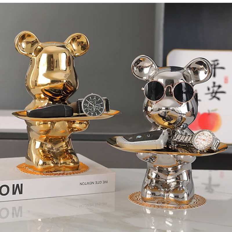 1 Piece Ceramic Sunes Bear Figurine Bear Tray Decoration Piggy Bank Ornament He Decoration Y250509