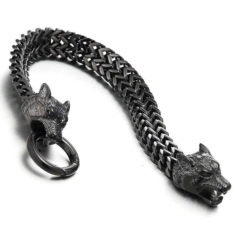 Xinghe Hip Hop Stainless Steel Chain Bracelet, Personalized Viking Dominance Wolf Head Bracelet