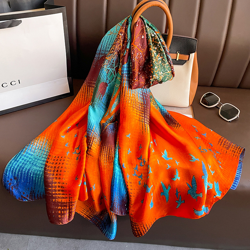 K665 Carefully selected long shawl silk scarf versatile scarf for women gardenia high-end ruffled beach towel