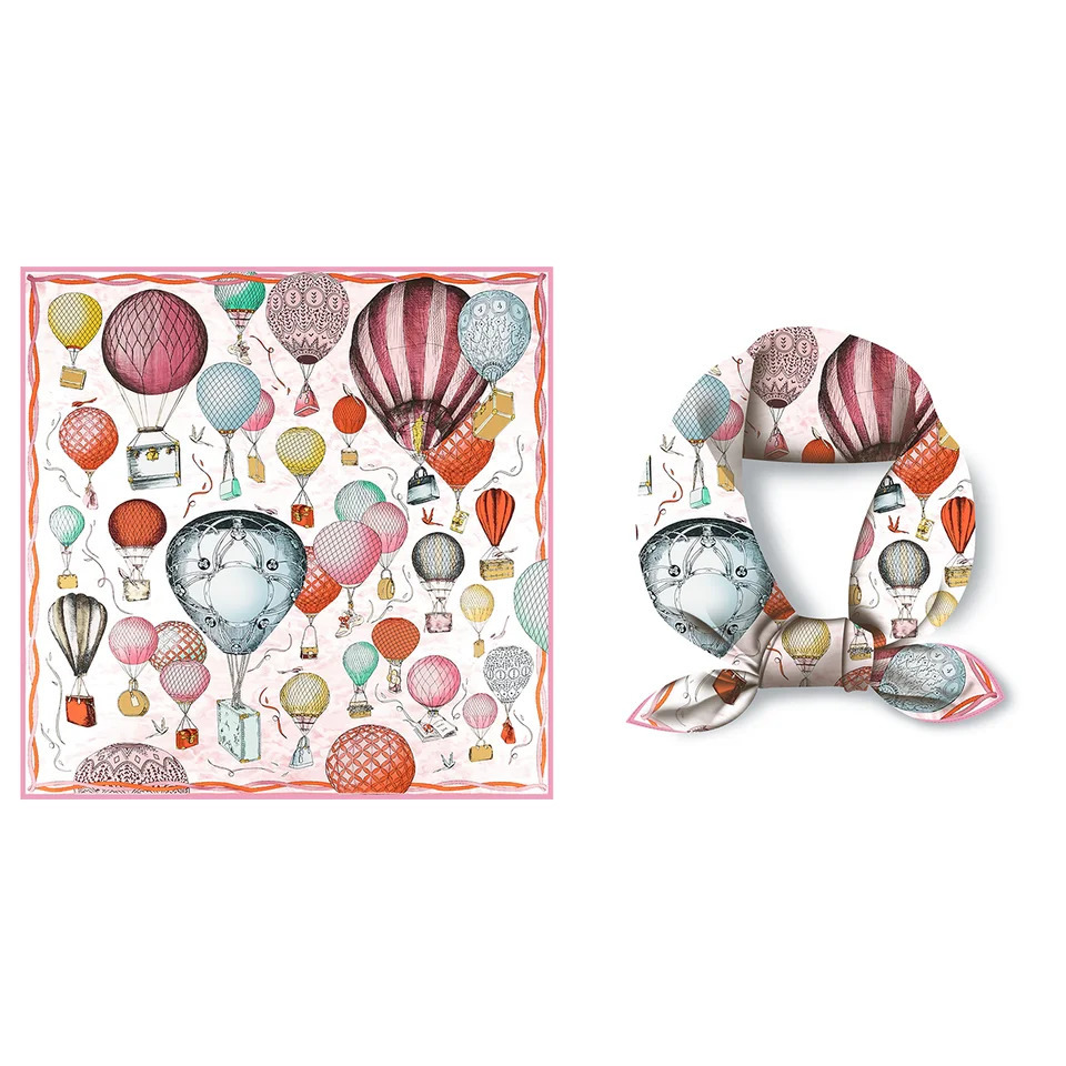 53CM Air Ballon Painting Women Scarves 100% Twill Silk Square Scarves Fashion Neckerchief Shawls Hijab Scarf 250509