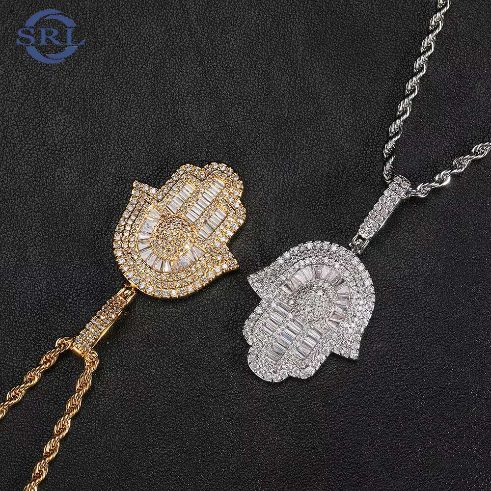 Wholesale Hip Hop Hamsa Hand ZIRCON Moissanite Diamond Pendants Iced Out Gold Plating 18k Electroplating Pendant