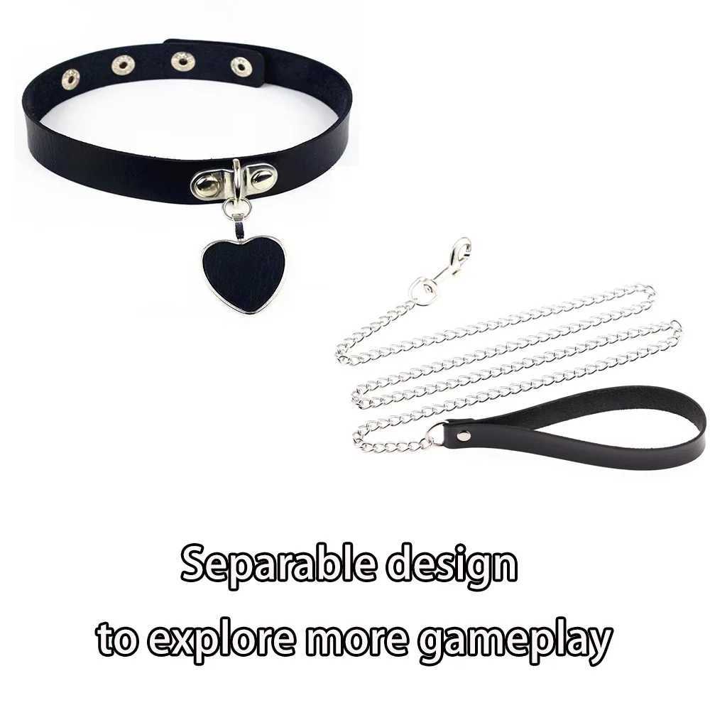 Adjustable BDSM Leather Collar with Chain for Couples Fetish Play Role-Playing Sex Toy Sexy Bondage SM Toy W250509