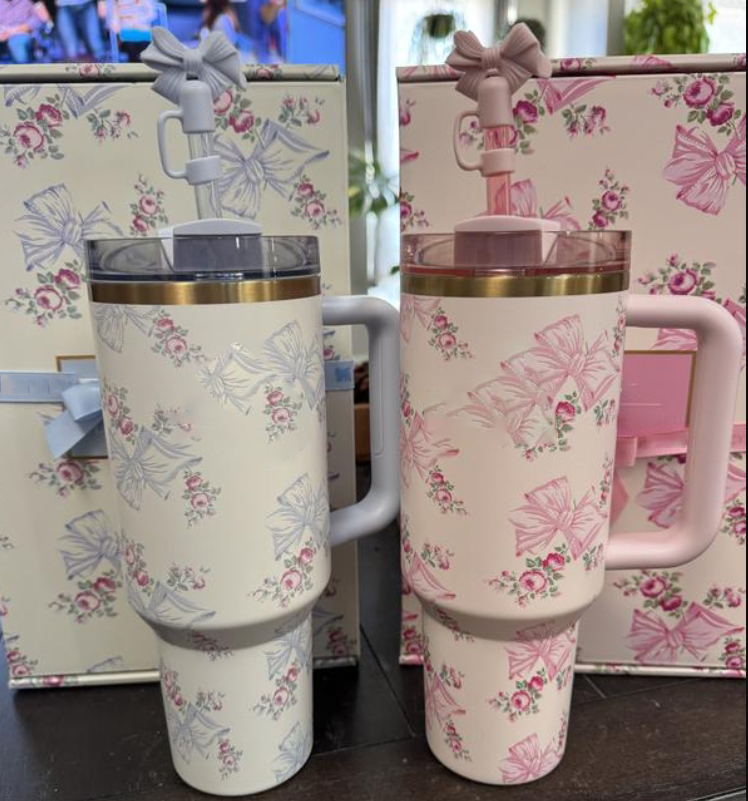 US STOCK Rosa Beaux pink Christmas love Mugs H2.0 40oz Stainless Steel Tumbler Cup for Valentine's Day Gift Water Bottle Love Shack Fancy 050917