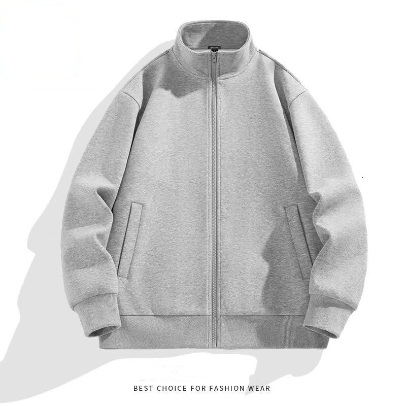 New stand up collar cardigan jacket autumn wear, loose casual jacket, trendy sports long sleeved sweatshirt for men's top