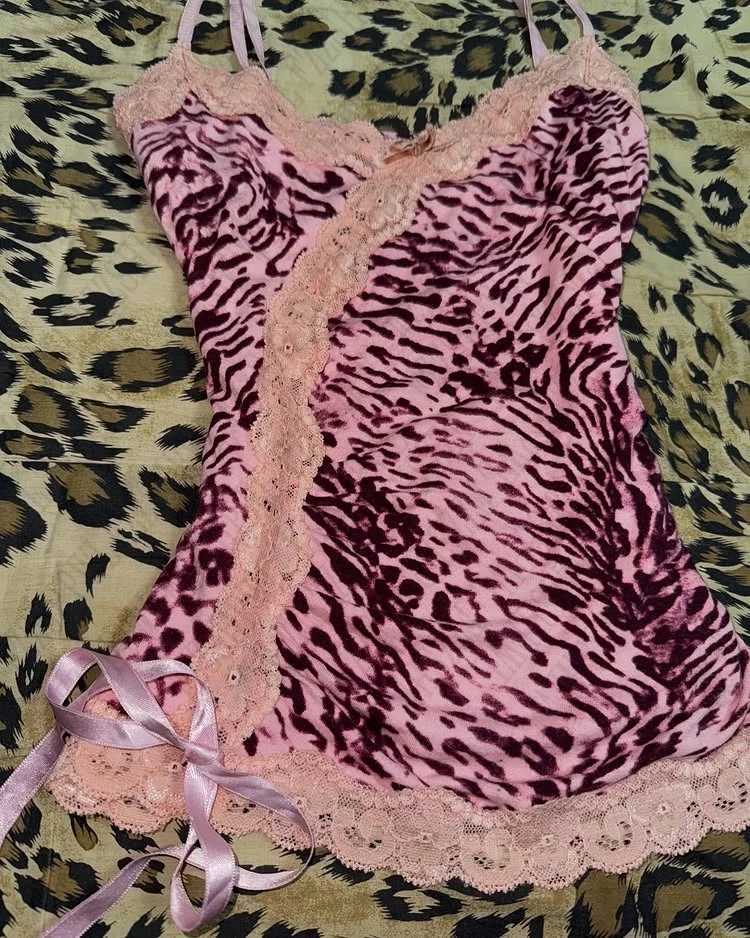 Women Pink Leopard print Halter tops Maiden Sunny girl Soft Slim Sleeveless Camisole Y2K Fashion Singlet Classic Harajuku VestXJ250508