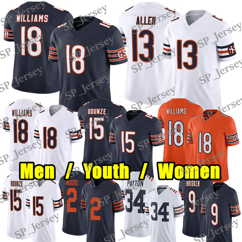 #18 Caleb Williams Football Jersey #15 Rome Odunze Keenan Allen Montez Sweat Brian Urlacher Walter Payton DJ Moore Cole Kmet Jaquan Brisker Colston Loveland jerseys