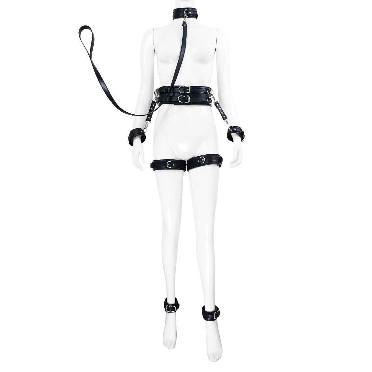 Thierry Bondage Set PU Leather Handcuffs Wrist Ankle Thigh Cuffs Waist Belt Collar BDSM Sex Toys for Couples Adult Games W250509