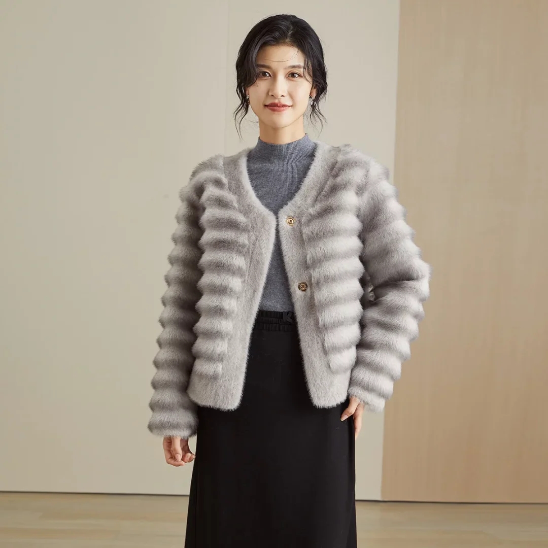 Elegant Womens Winter Cozy Velvety Artificial Mink Outerwear with High Fashion Appeal