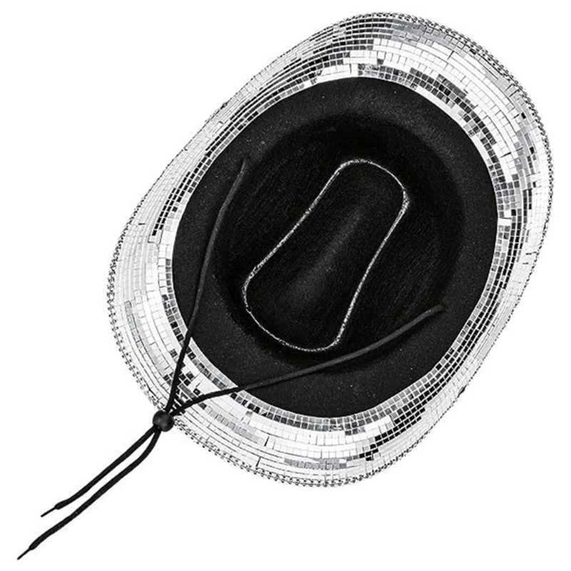 Disco Ball Mirror Hat Fashion Sequins Party Hat Adult Cowboy Cap for Music Festival Stage Dancing Hat Nightclub HeadgearXJ250509