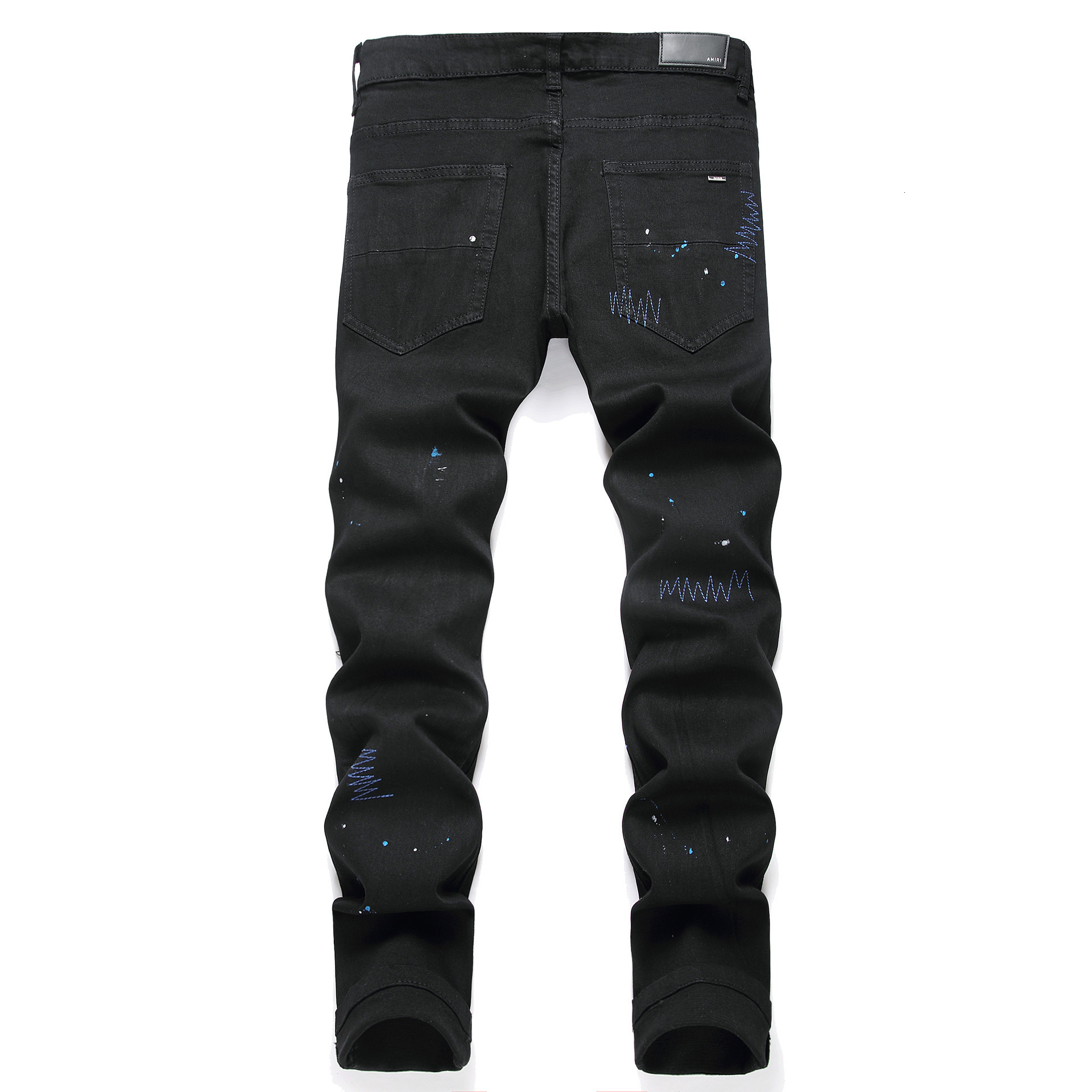 AM brand style slim fit elastic puncture embroidery tight fitting men's trendy denim pants