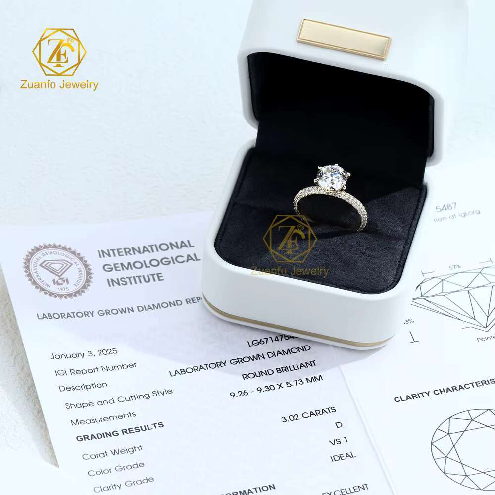 Ice out 14K 18K Solid Gold Engagement Wedding Ring Custom 1-3ct D Color VS VVS Round Cut IGI Lab Grown Diamond Rings