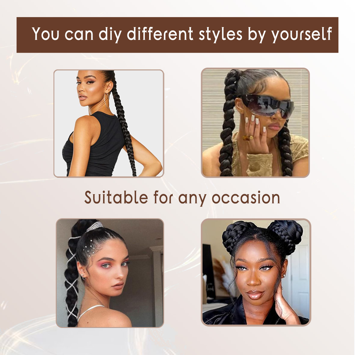 26inch braided ponytail wig | straight and smooth wrap around braided ponytail | natural non knotted synthetic wig