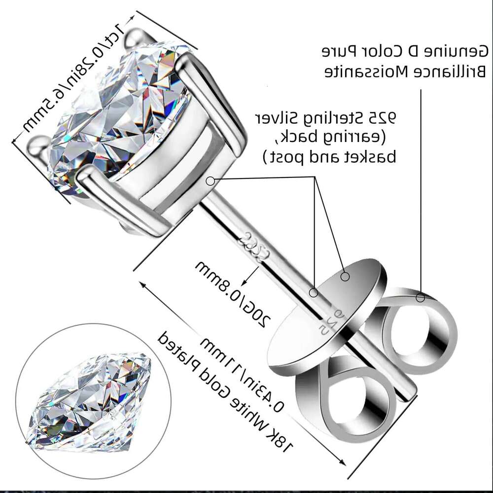 stud designer for women men solid sterling sier pass dia tester with certificate VVS1 D color moissanite earrings jewelry woman gift designer bag