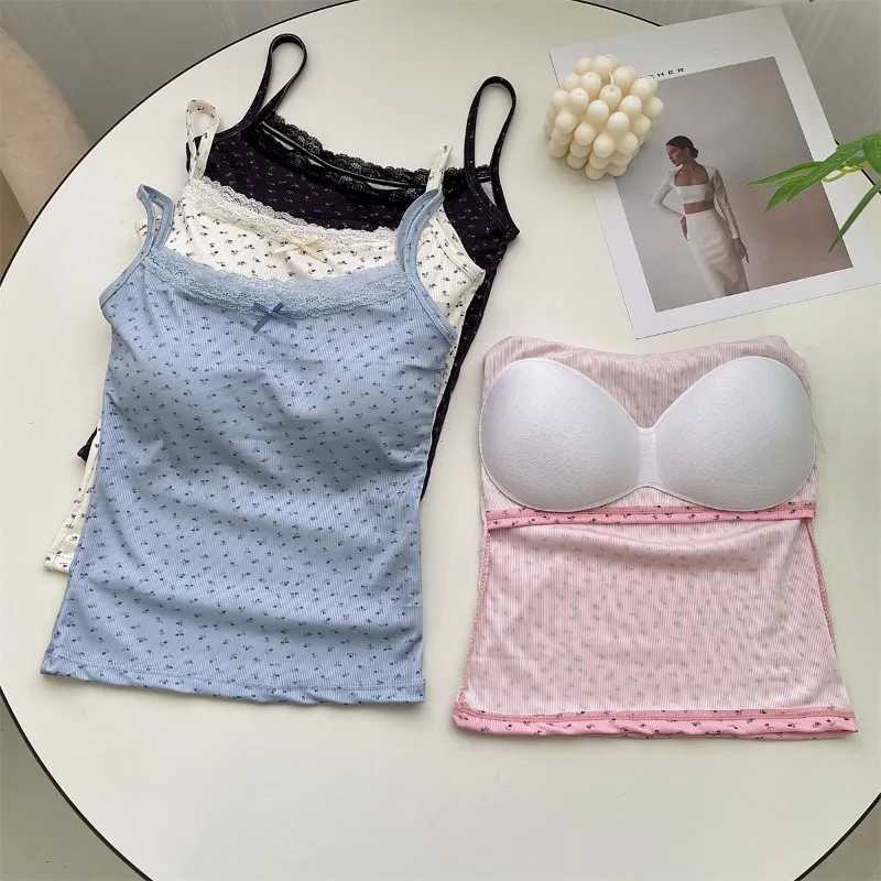 Summer Print Crop Tops for Women Bow Lace Camisole Sexy Backless Vest with Padded Basic Tank Top Bm Style Camis Y2k StreetwearXJ250508