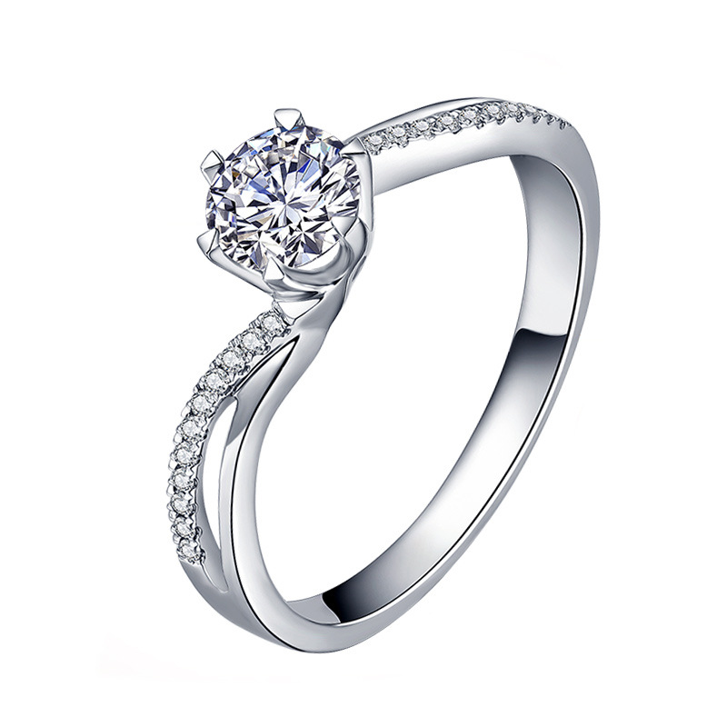 925 Sterling Silver Six-Prong Twist Band Ring, Elegant Closed-End Design, Ins-Style Women's Ring