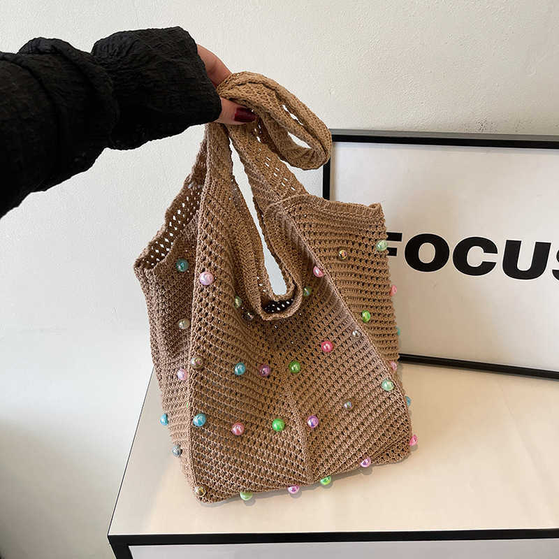 Knitted hollow out colorful fashionable colored beans fresh casual single shoulder bag women's bag 2025 new fashion trend armpit