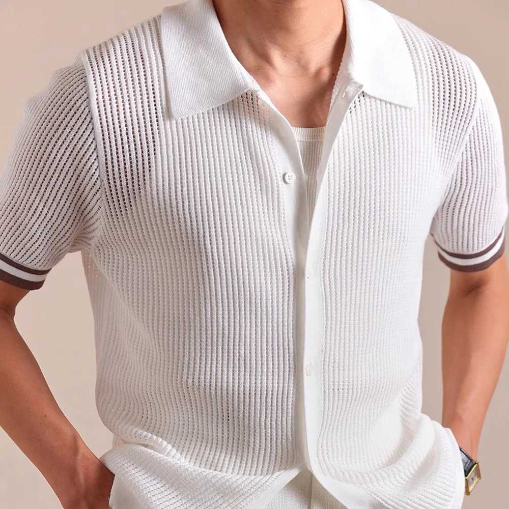 Summer Linen Cotton Blend Luxury Solid Transparent Shirt Short Sleeve See Through Button Up Shirt Mens Shirt Mens White Shirt W250509