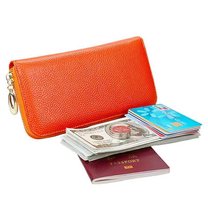 Purple womens genuine leather wallet phone wallet yellow orange zipper womens wallet long clutch wallet red card holder Z250509