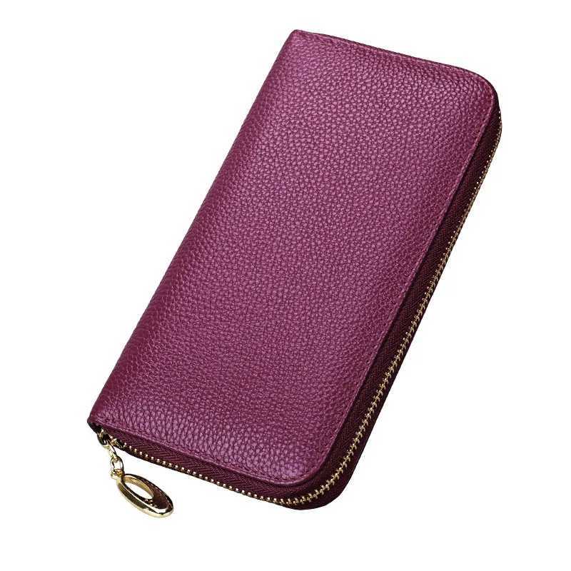 Purple womens genuine leather wallet phone wallet yellow orange zipper womens wallet long clutch wallet red card holder Z250509