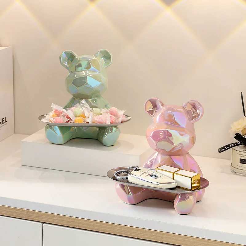 YuryFvna Ceramic Geetric Bear Ornament Coin bank He Living Ro Desktop Remote Control Key Storage Tray Decorative Statue Y250509