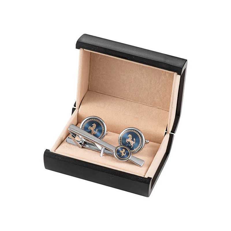 Luxury Cufflinks Tie Clip Set Man Shirt Cufflinks For Mens Wedding Guests Gift Blue Horse Men Cuffs Tie Clips Copper Wed Jewelry M250508