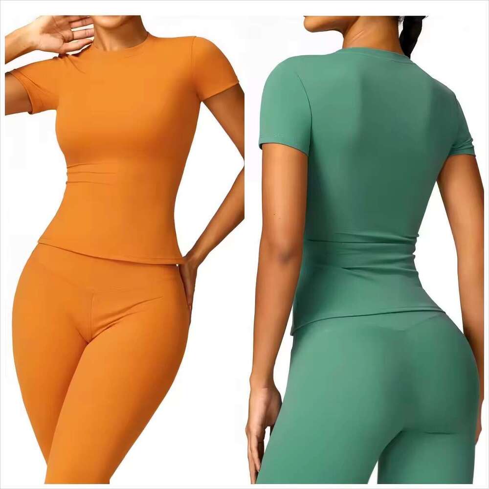 DHessentials Short Sleeved Top, Leggings Set, Gym Stretch Yoga Suit, Outdoor T-shirt, Women's Fitness Running Active Suit
