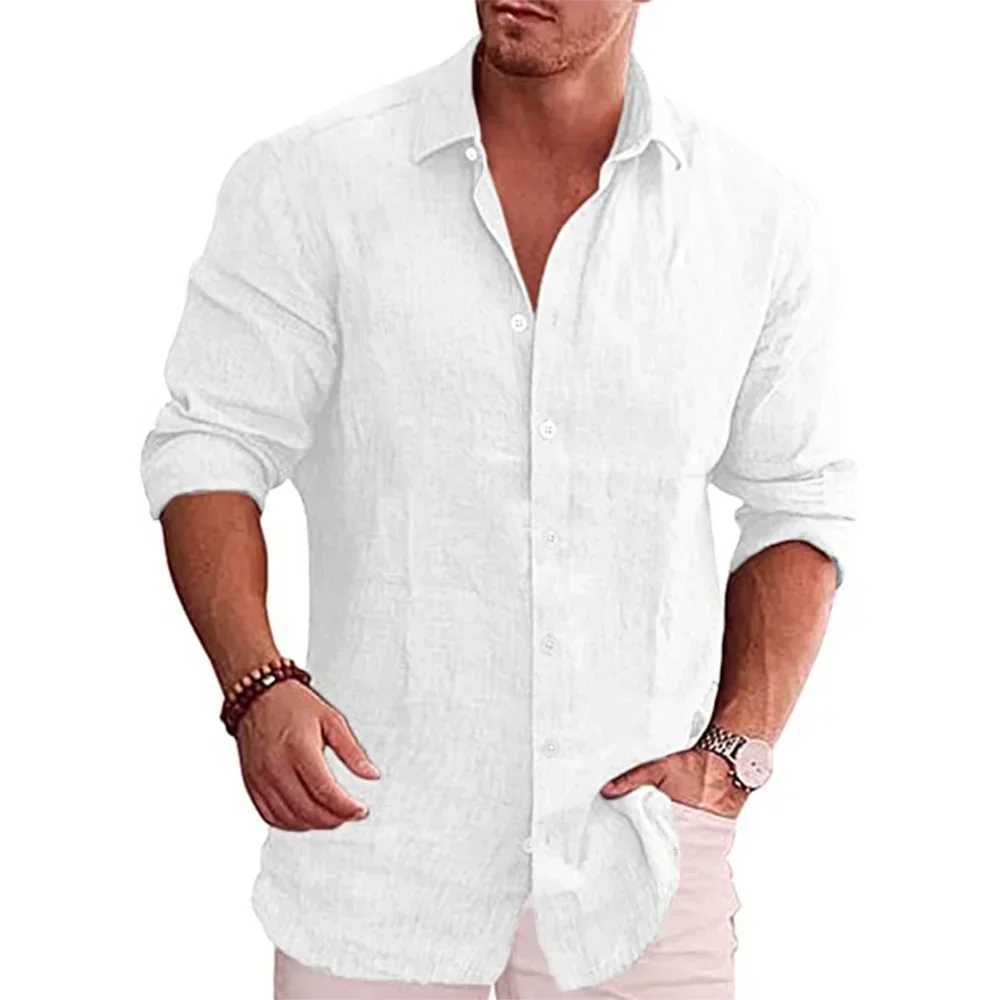 Cotton Linen Autumn Hot Selling Mens Long Sleeve Shirt Solid Color Casual Style Plus Size Mens Casual Linen ShirtT250508