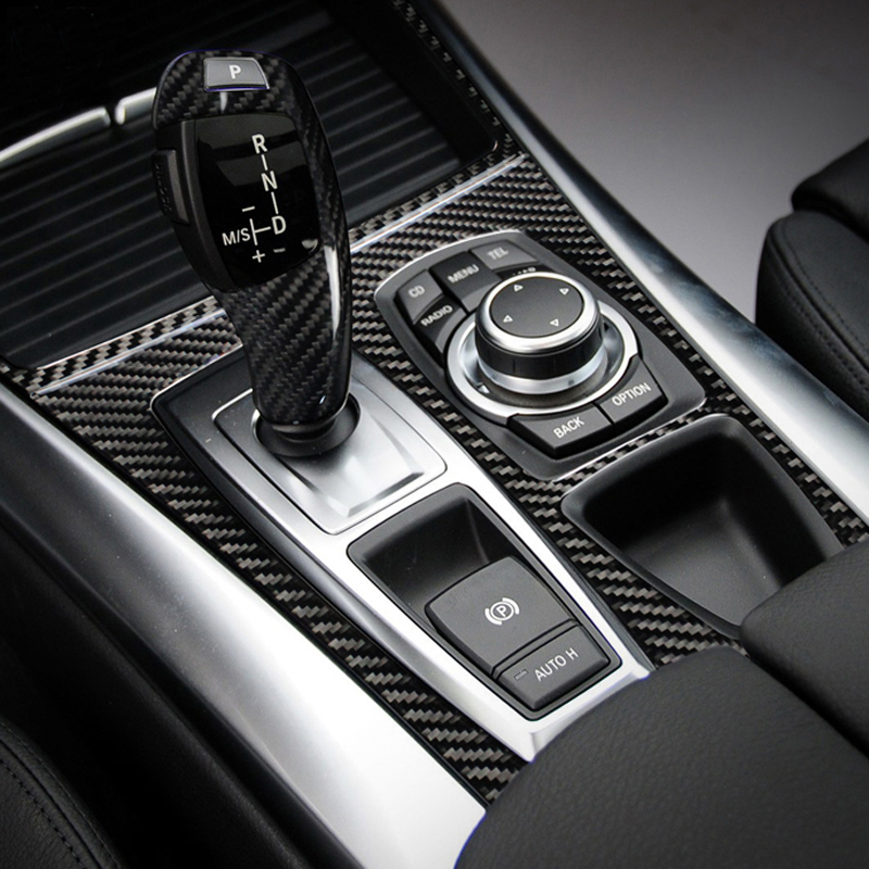 Carbon Fiber Car Inner Control Gear Shift Cover Trim interior Stall Decoration decorative Panel sticker for BMW E70 E71 X5 X6 Accessories