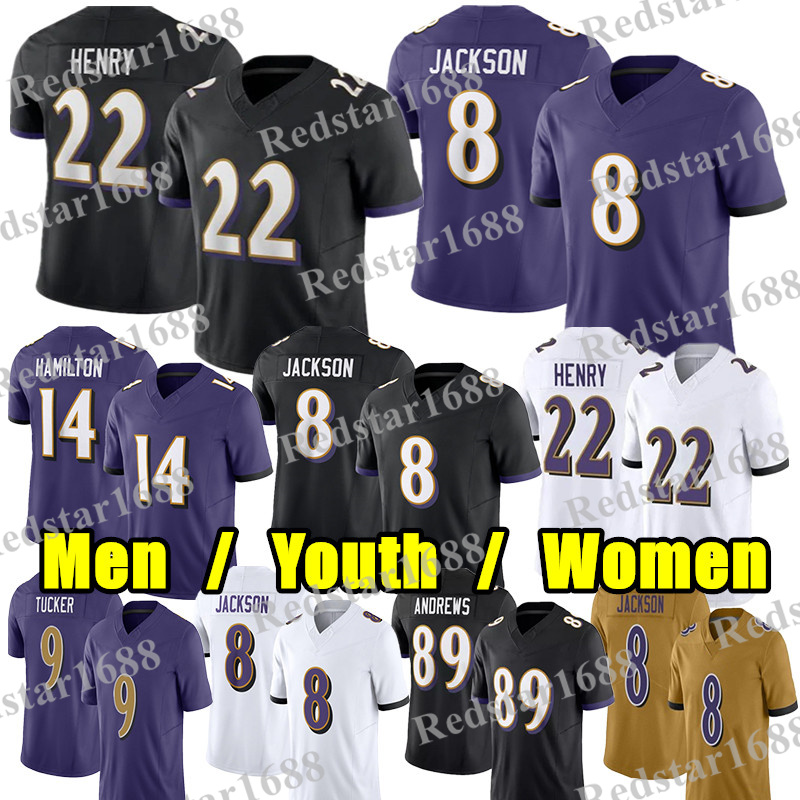 8 Lamar Jackson Football Jersey 22 Derrick Henry DeAndre Hopkins Zay Flowers Mark Andrews Kyle Hamilton Odafe Oweh Ray Lewis TreDavious White Malaki Starks jerseys