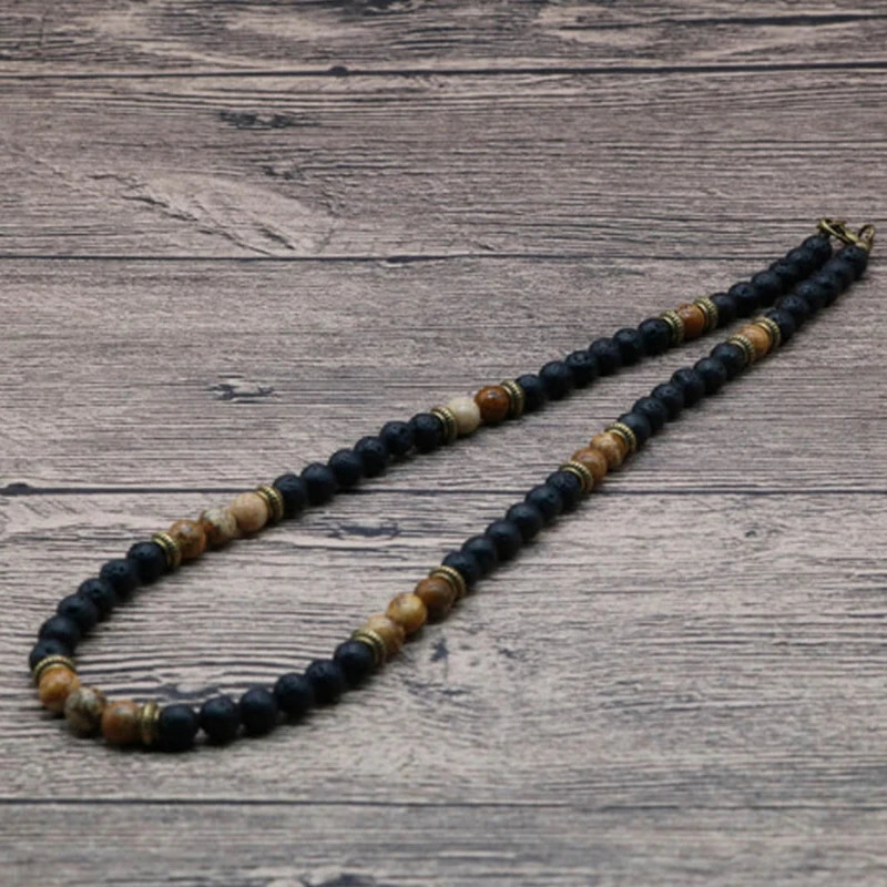 Classic Chakra Necklace Men Natural Lava Stone Collar Tribal Spiritual Colliers Punk Short Choker Mens Boyfriend Gift 250509