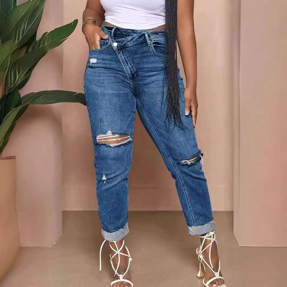 DHEssentials Plus Size Women Casual Distressed Stretch Jeans Cutout Jean Joggers High Waisted Ripped Stretchy Denim Pants