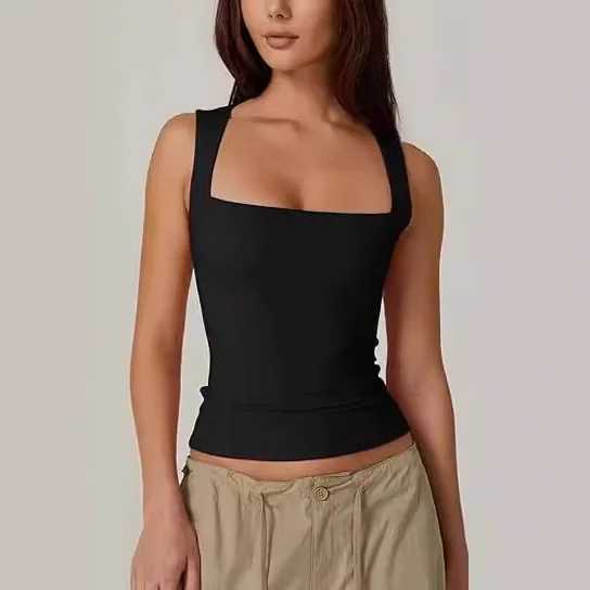 Fashion milk silk vest womens square neckline lingerie collar sexy girl crossover polyester fiber vestXJ250508
