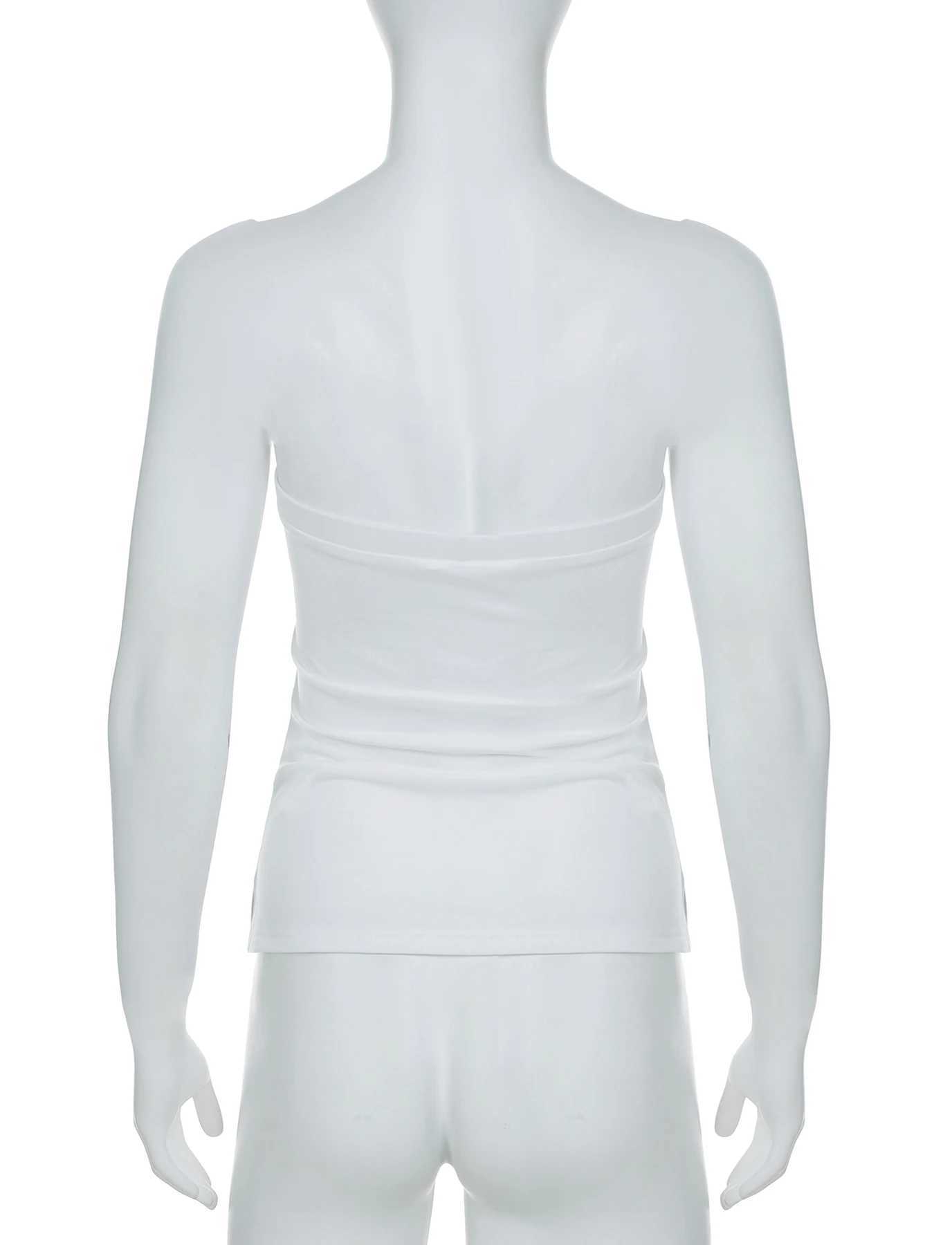 Cuteandpsycho sexy bow sleeveless solid Camisol print white summer chic retro strapless top tight womens dressXJ250508