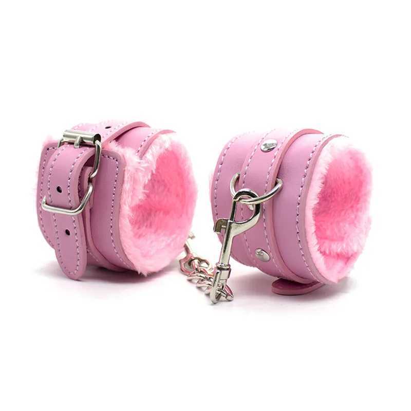 Pink Black Red BDSM Sexy Bondage Handcuffs Ankle Cuffs Adjustable With Whip Adult Game Erotic Sex Toy for Women Couples W250509