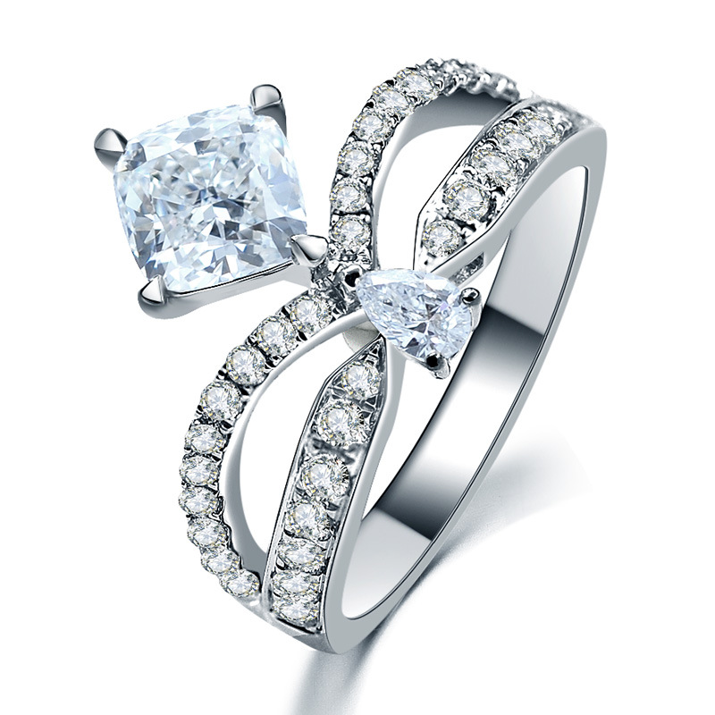 925 Sterling Silver Princess Crown Ring for Women, Lightweight Luxury Style, Non-Tarnish Teardrop and Square Cut Diamond Ring, Direct from Manufacture